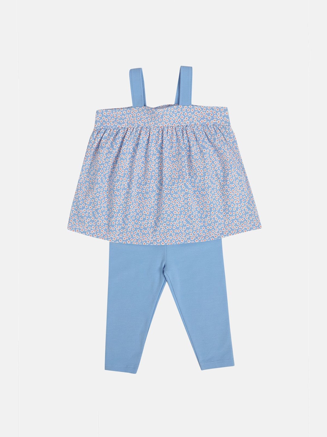 

MINI KLUB Girls Printed Shoulder Straps Top With Leggings, Blue