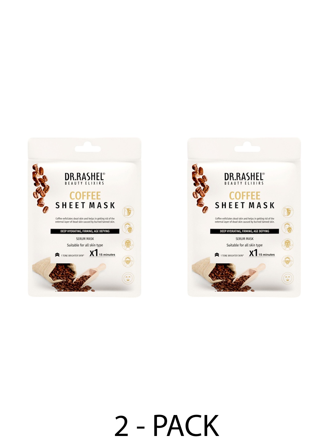 

DR.RASHEL Set Of 2 Coffee Sheet Mask With Serum - 20 g Each, Camel brown