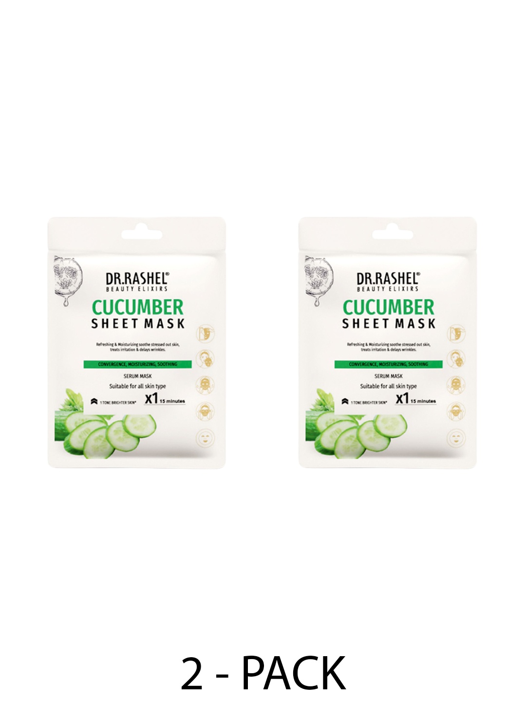

DR.RASHEL Set Of 2 Cucumber Sheet Mask With Serum - 20 g Each, Green