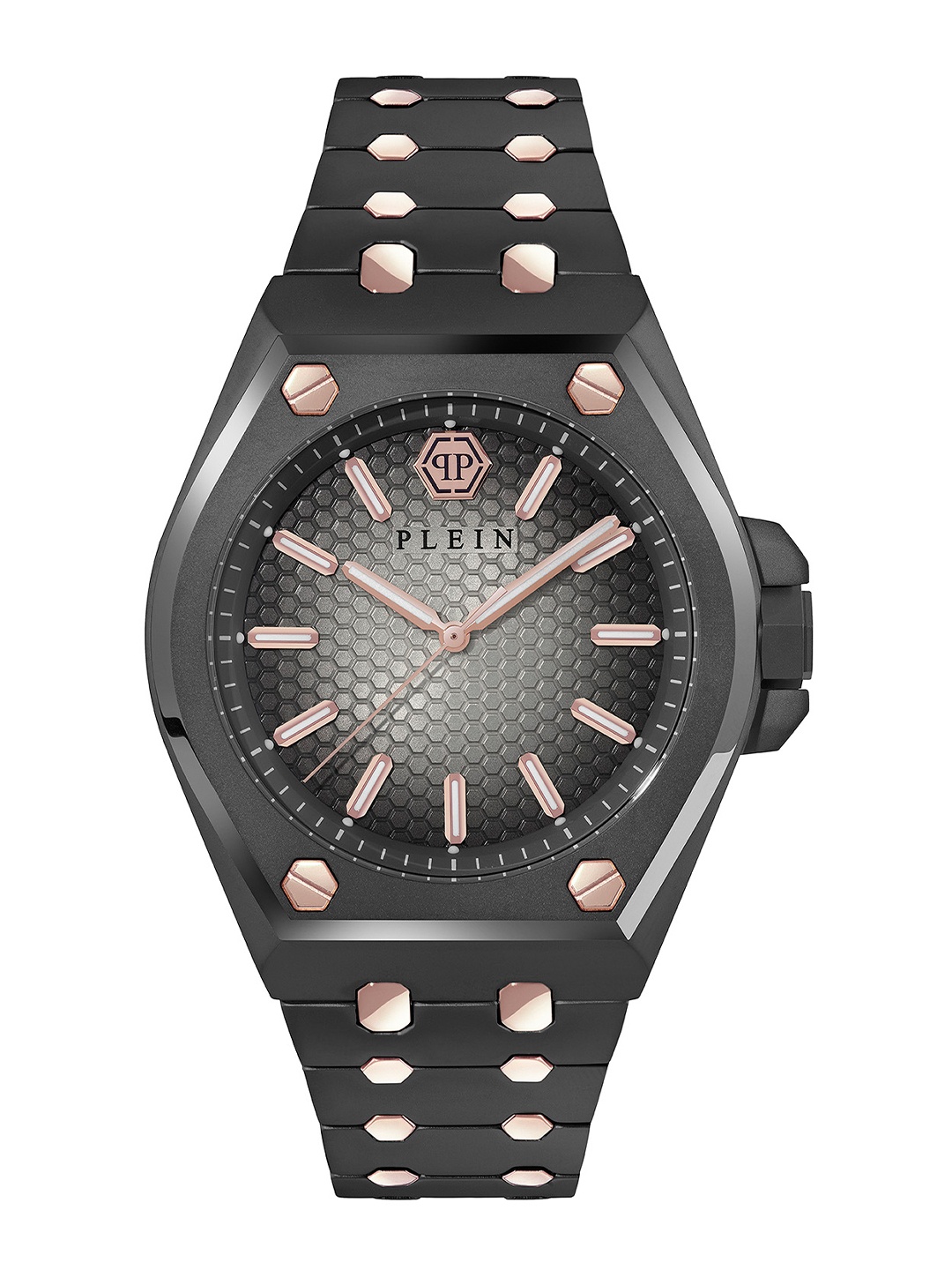 

PHILIPP PLEIN Men Brass Embellished Dial & Stainless Steel Straps Analogue Watch PWPMA0424, Black