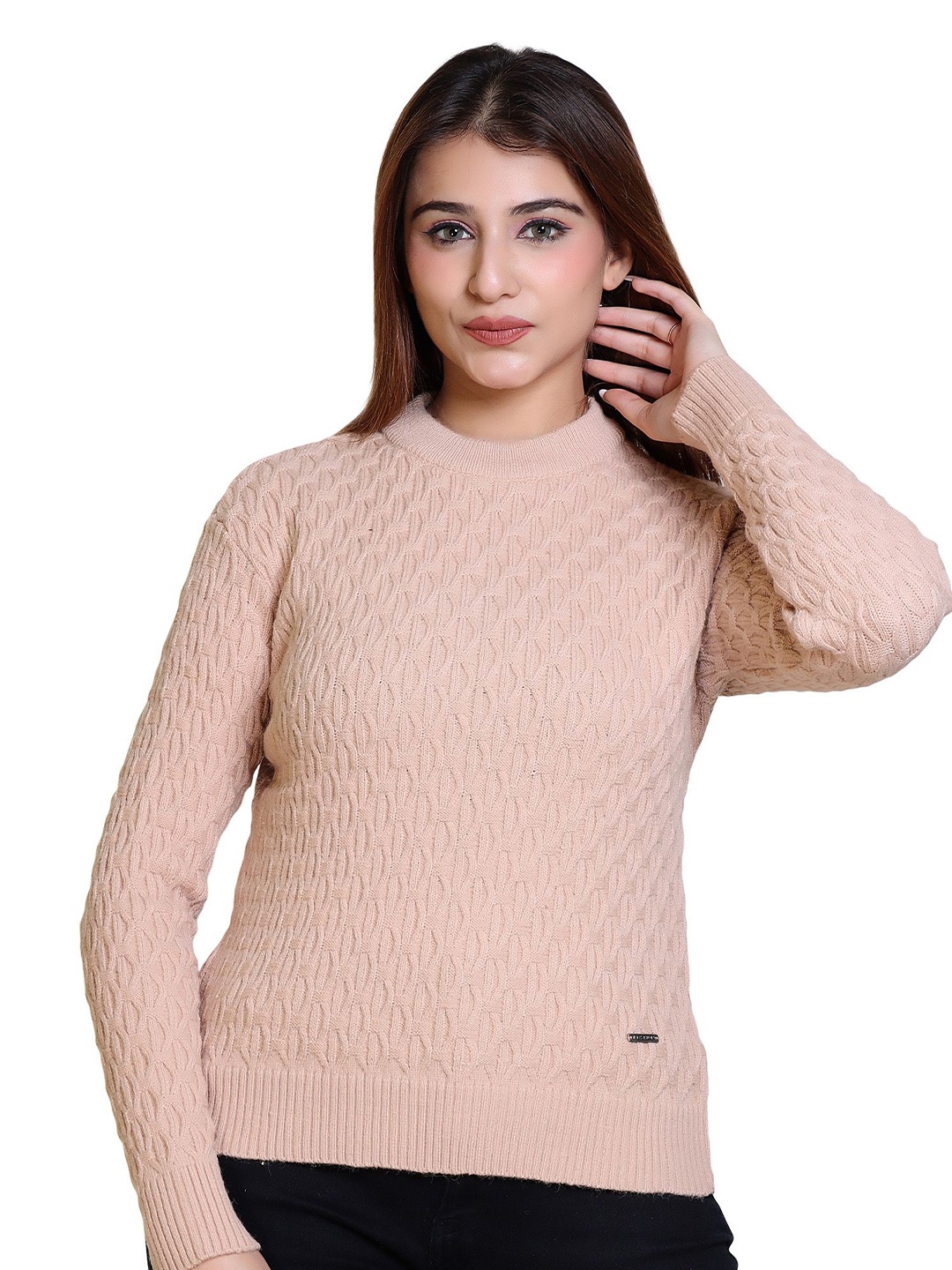 

LEZA Women Cable Knit Pullover, Beige