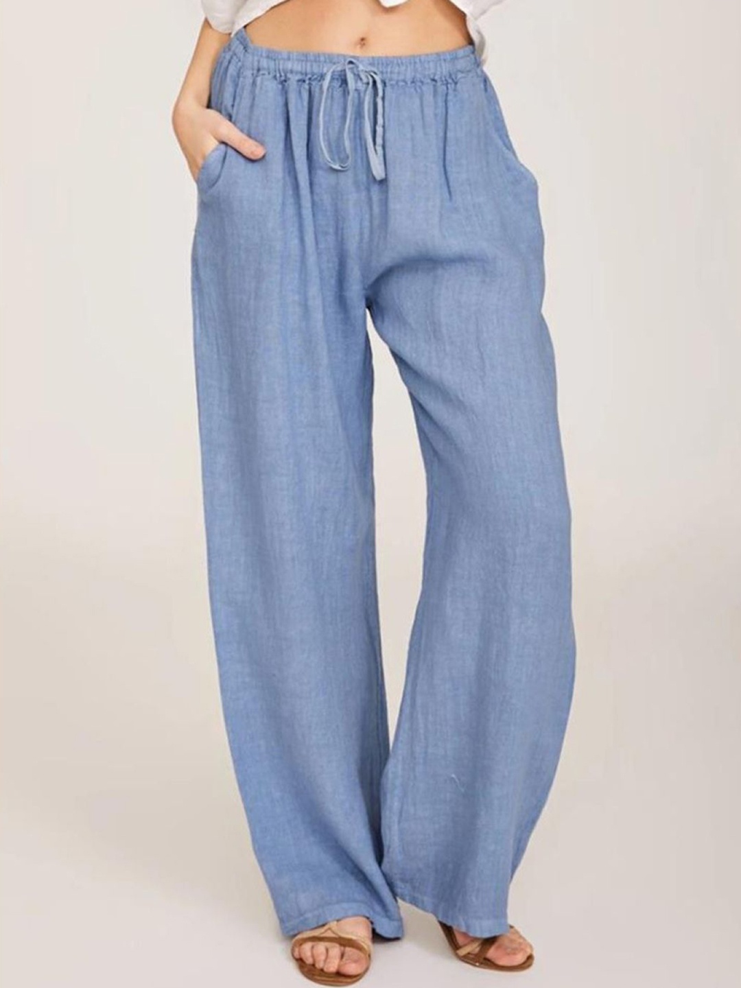 

KPOP Women Original Solid Polyester Trousers, Blue