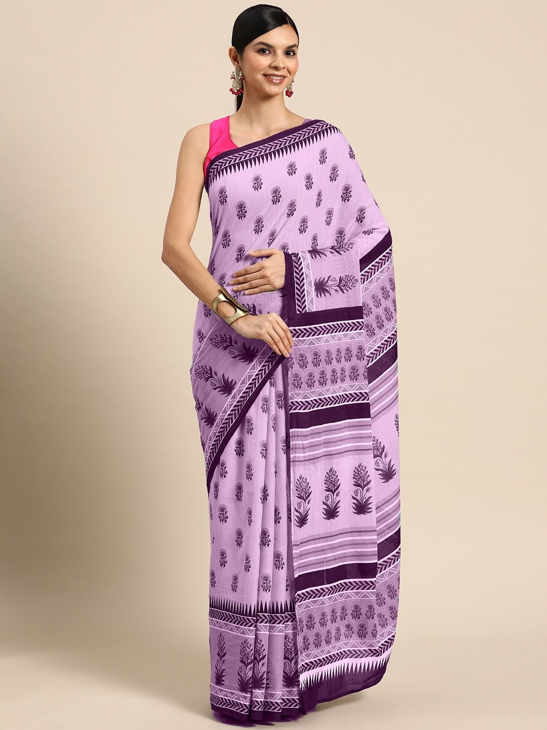 

BUTA BUTI Floral Printed Pure Cotton Saree, Pink