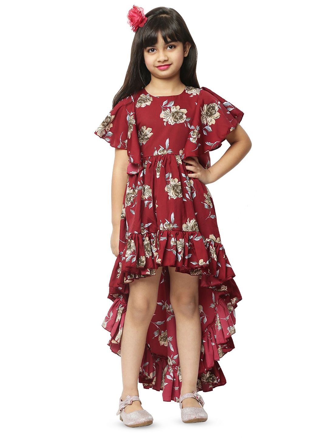 

Wish little Flared Sleeve Crepe Girls Fit & Flare Dress, Burgundy
