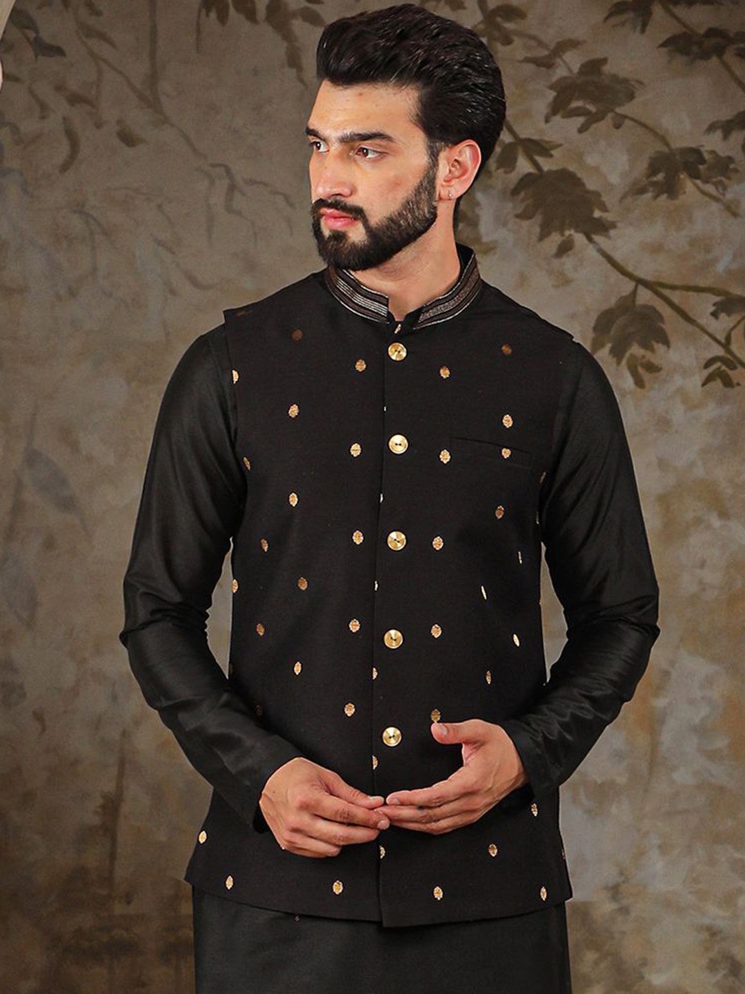 

HOUSE OF DEYANN Woven Design Nehru Jackets, Black