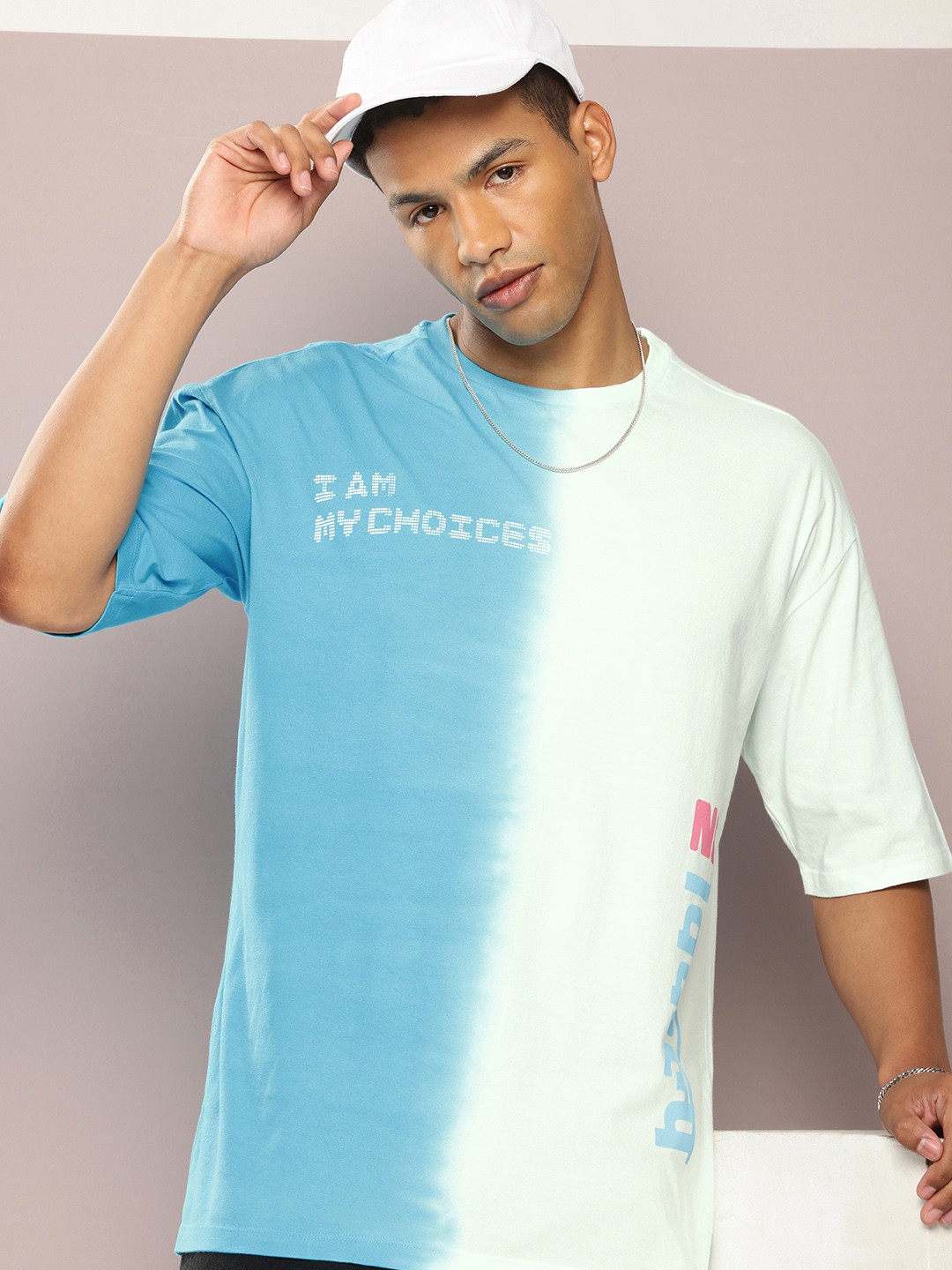 

Kook N Keech Typography Printed Colourblocked Oversized Pure Cotton T-shirt, Blue