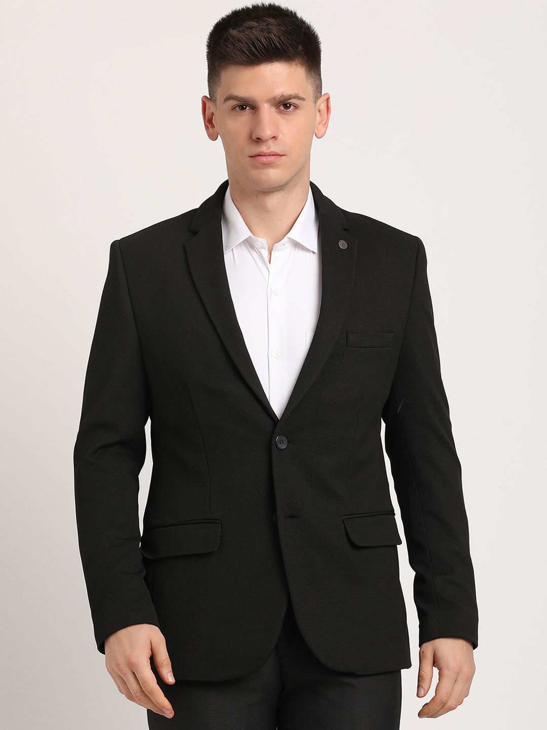 

Turtle Self Design Single-Breasted Formal Blazers, Black