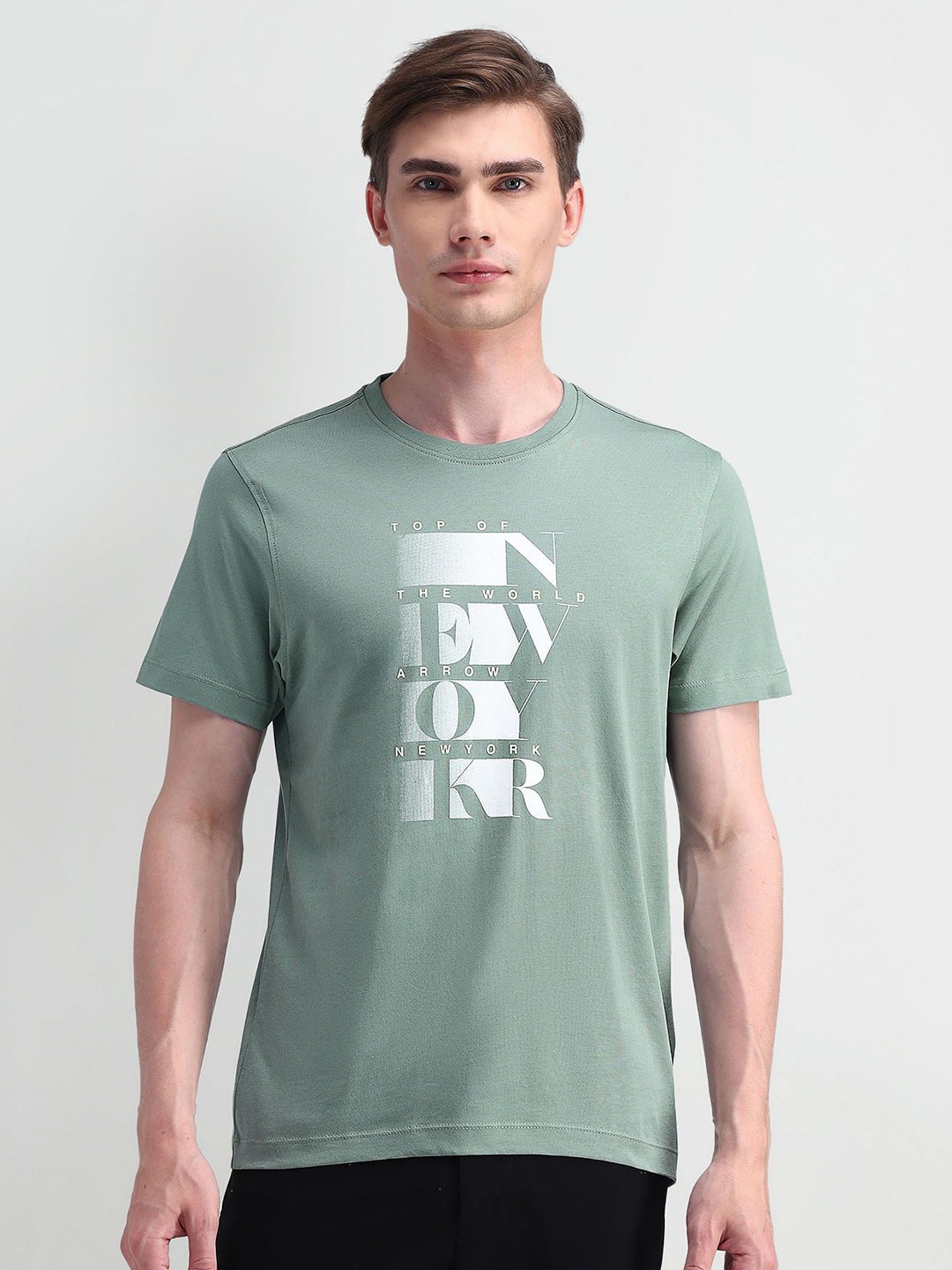 

Arrow New York Men Printed T-shirt, Green
