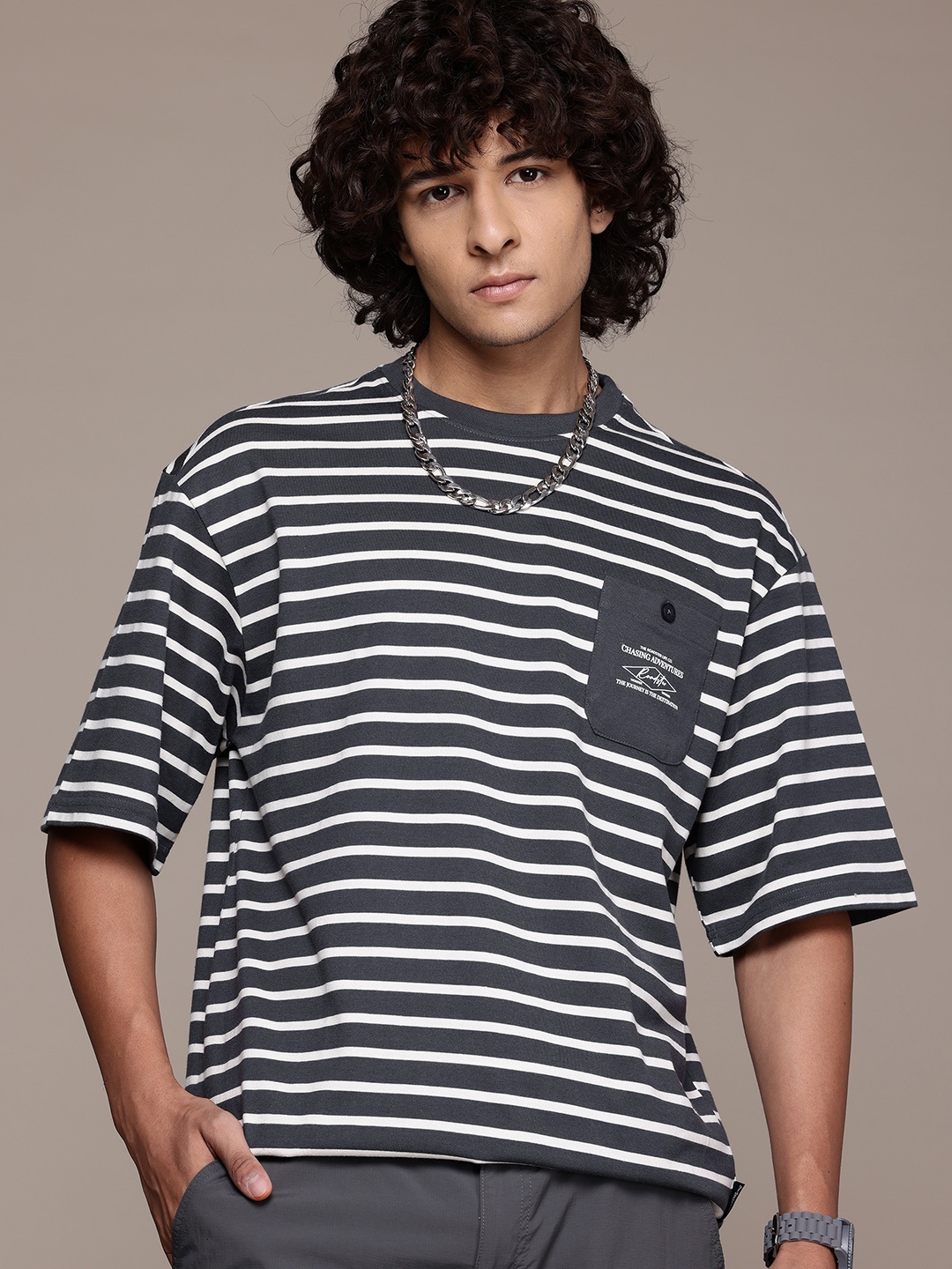 

The Roadster Lifestyle Co. Striped Relaxed Fit T-shirt, Grey