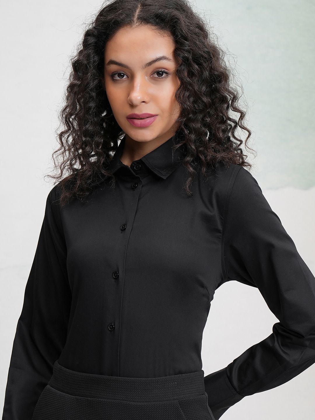 

CHIC BY TOKYO TALKIES Women Solid Buttondown Satin Shirt, Black