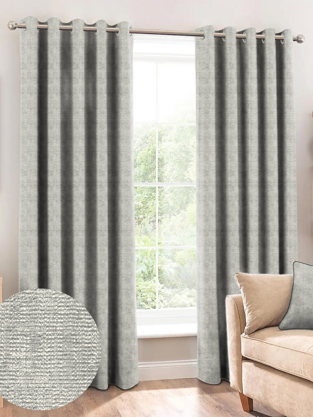 

Nefertiti Home Grey 2 Pieces Black Out Long Door Curtain