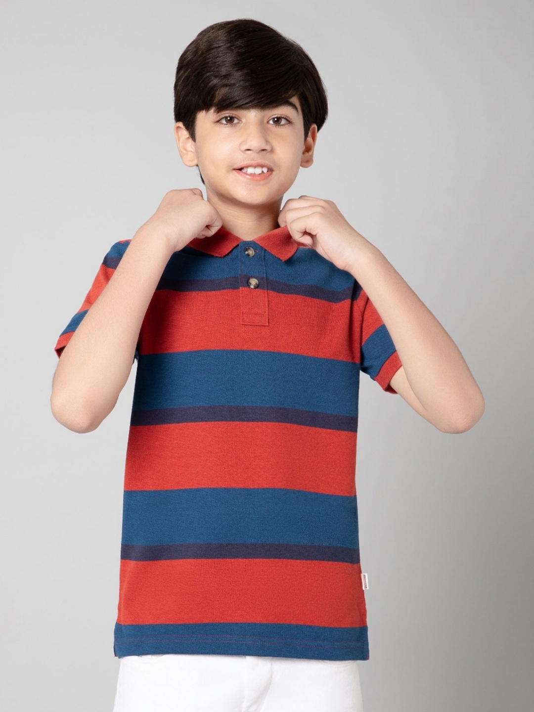 

Provogue Boys Striped Polo Collar T-shirt, Rust