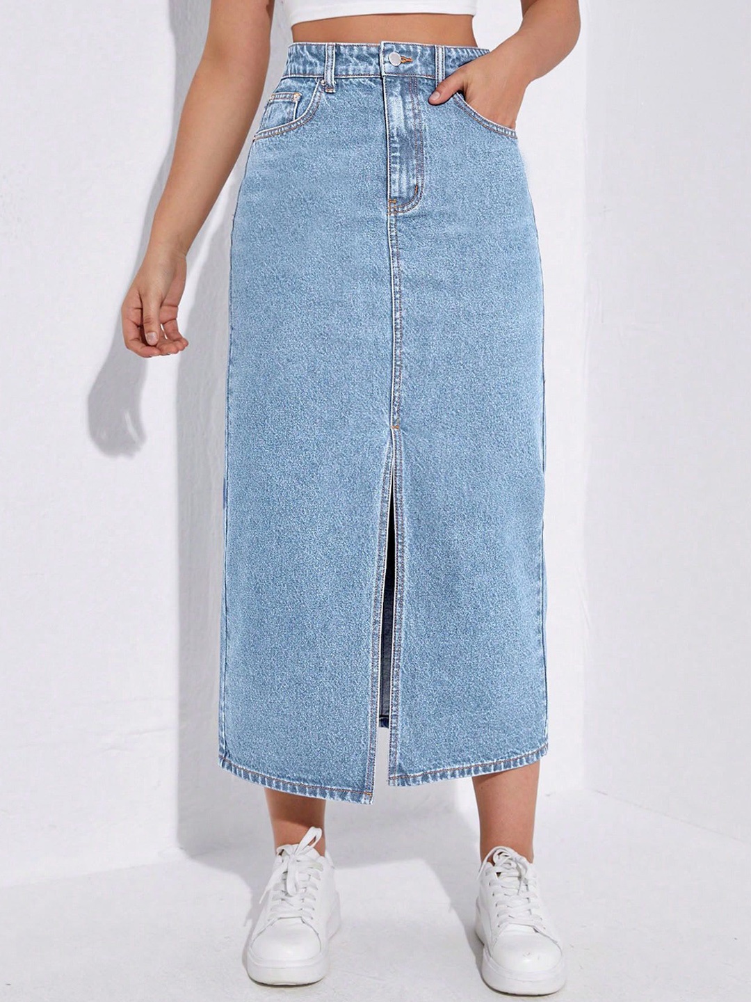 

AAHWAN Women Straight Maxi Skirts, Blue