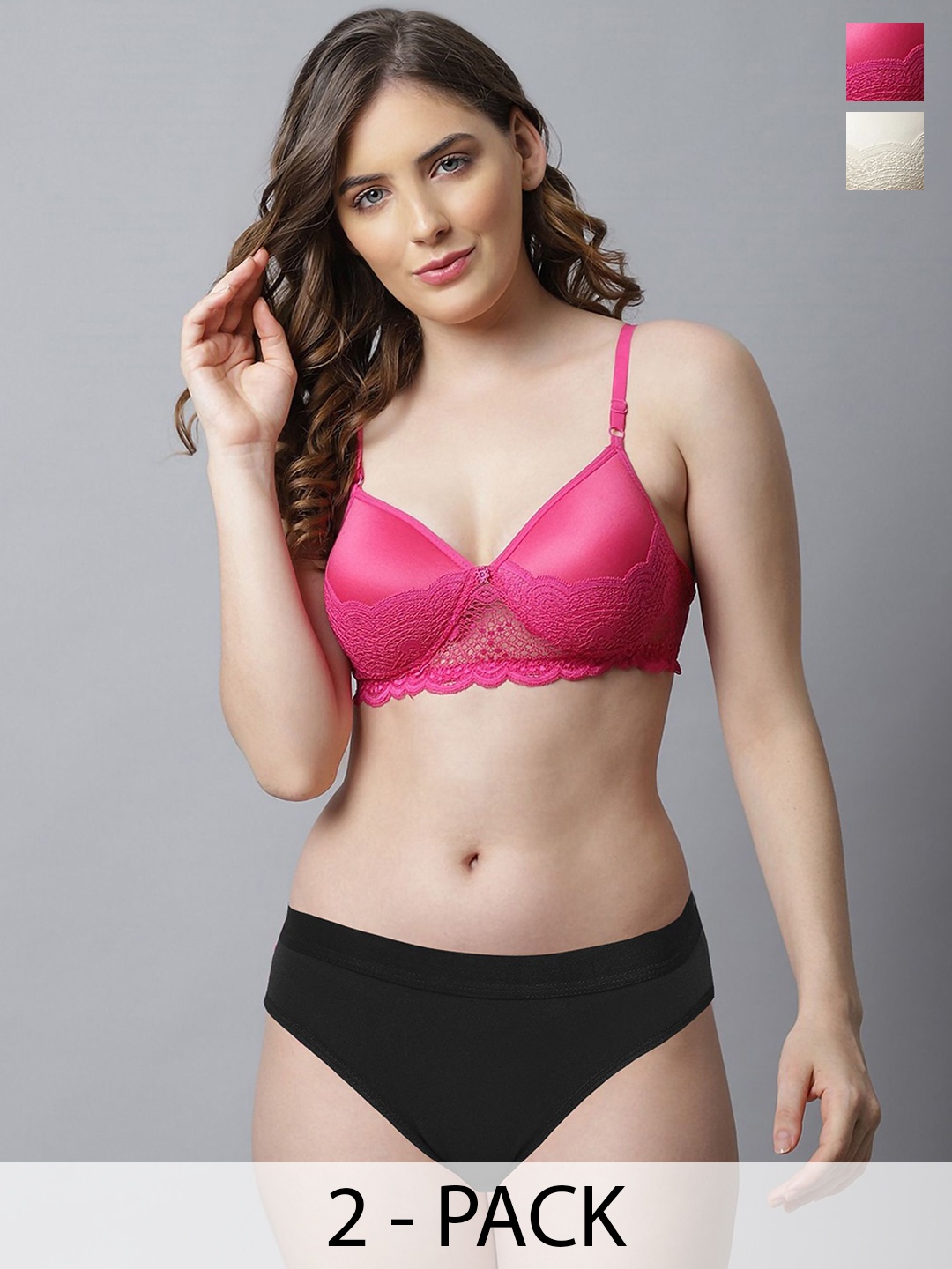 

AROUSY Pack Of 2 Cotton Lingerie Set A-Hafiz-Set2, Pink