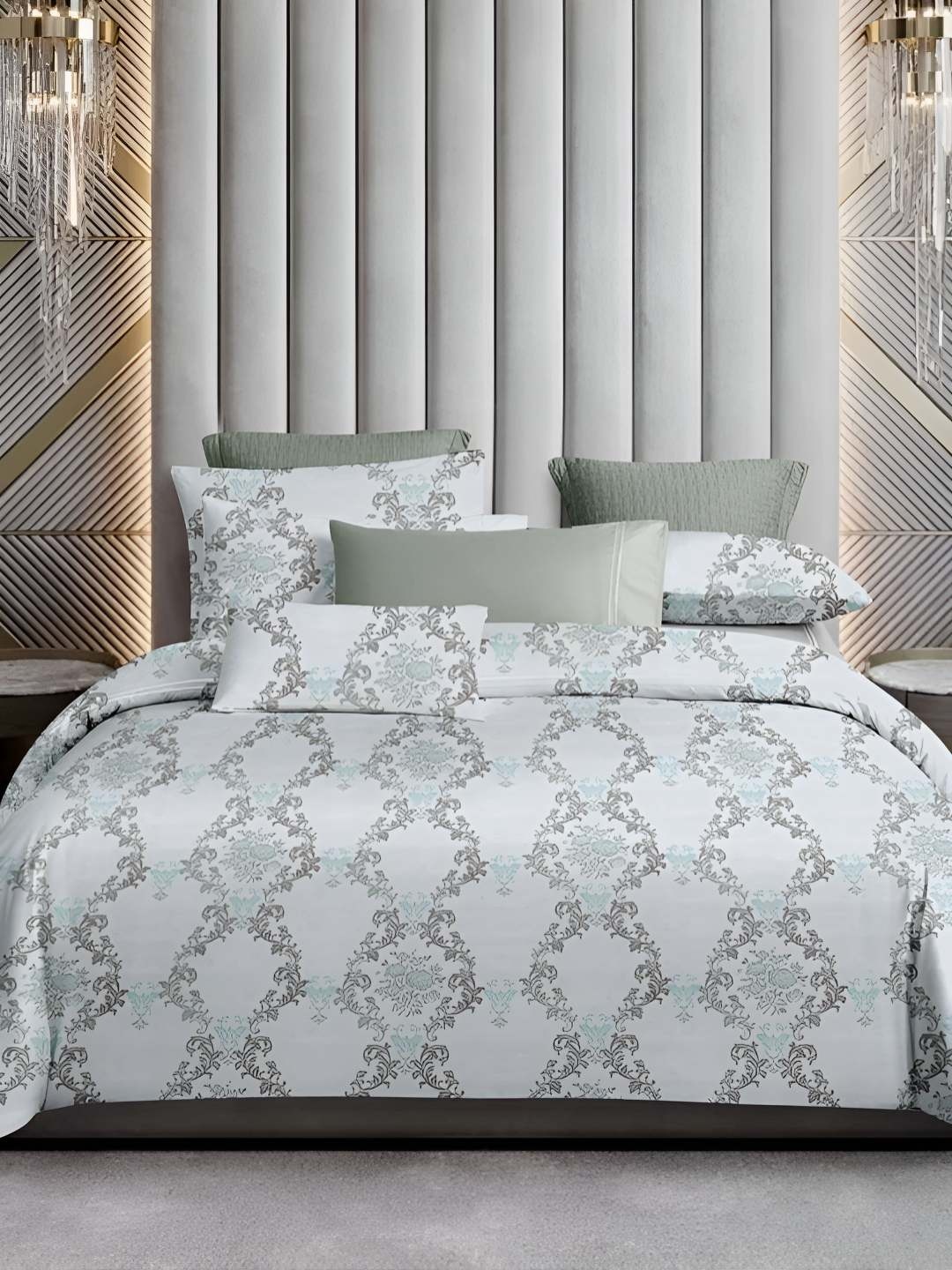 

Sleeping Owls- because your sleep matters White & Green Floral 400 TC King Bedsheet with 2 Pillow Covers