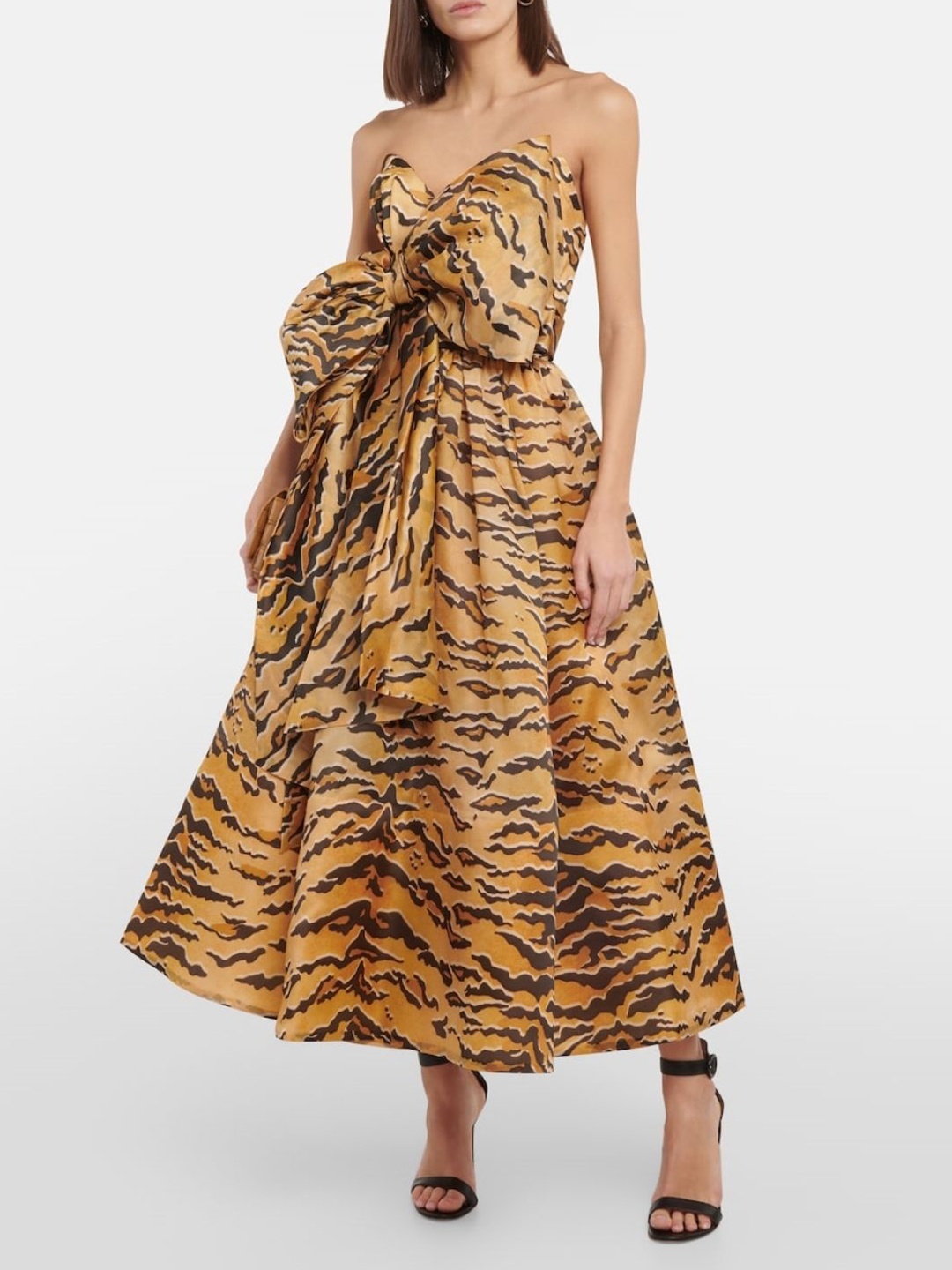 

KPOP Animal Printed Off-Shoulder Fit and Flare Maxi Dress, Brown
