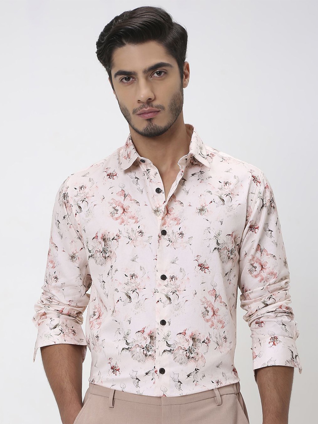 

Mufti Men Spread Collar Floral Printed Cotton Slim Fit Casual Shirt, Pink