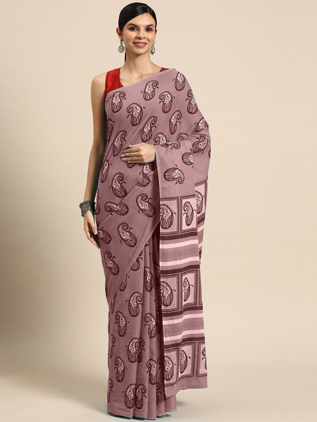 

BUTA BUTI Paisley Pure Cotton Saree, Mauve