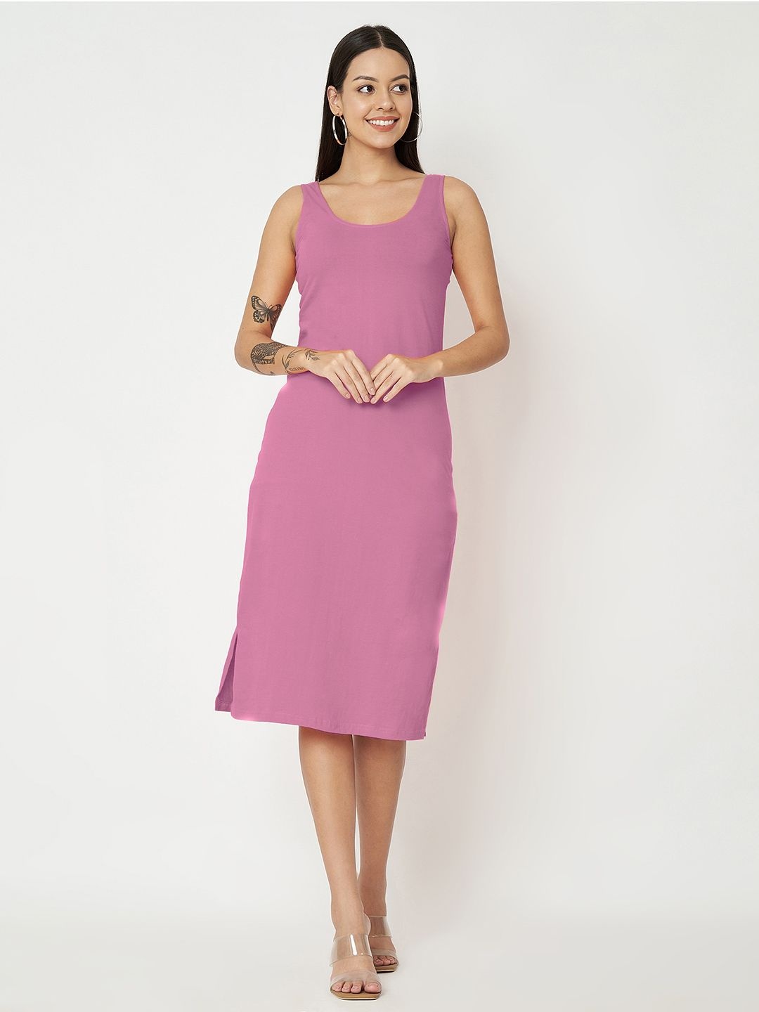 

BRINNS Round Neck A-Line Midi Dress, Pink