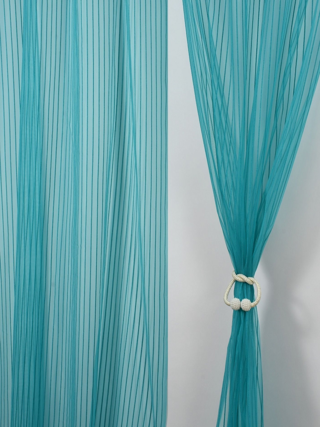 

Aura Turquoise Blue Set of 2 Striped Sheer Long Door Curtain