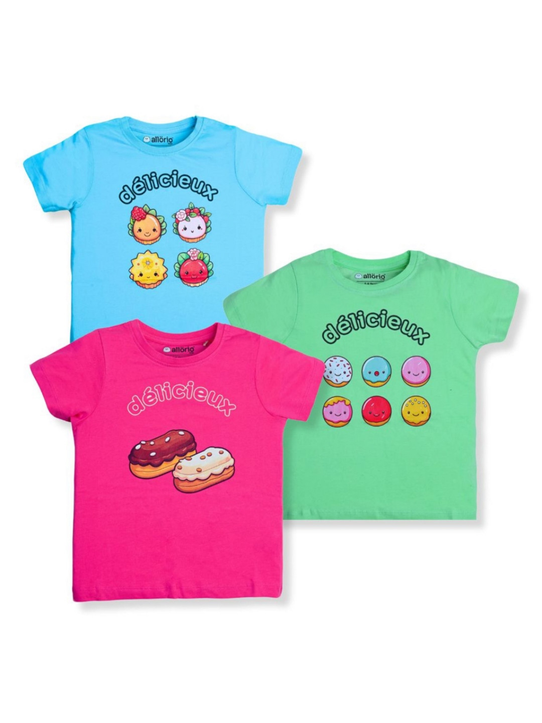

allorio kids Girls 3 Printed Applique Slim Fit T-shirt, Multi