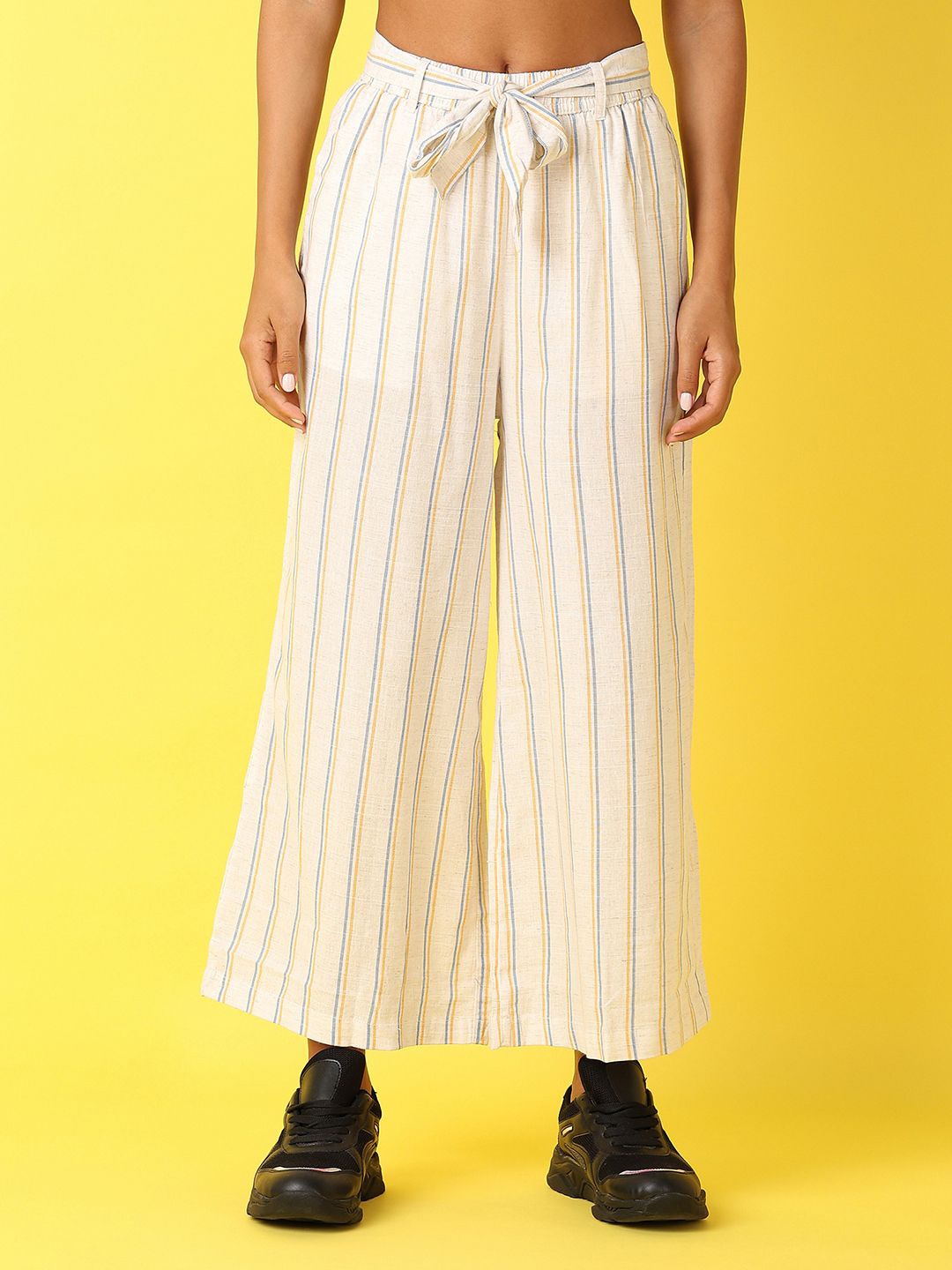 

UNLIMITED Women Striped Flared Palazzos, Off white