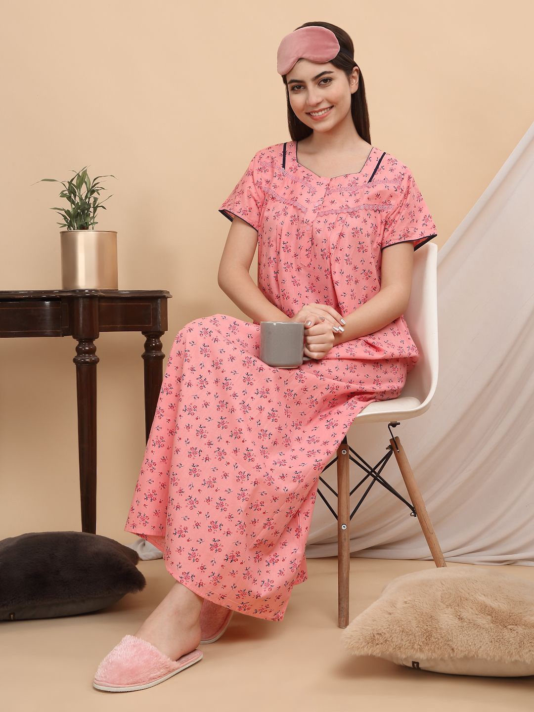 

Sweet Dreams Printed Maxi Nightdress, Peach