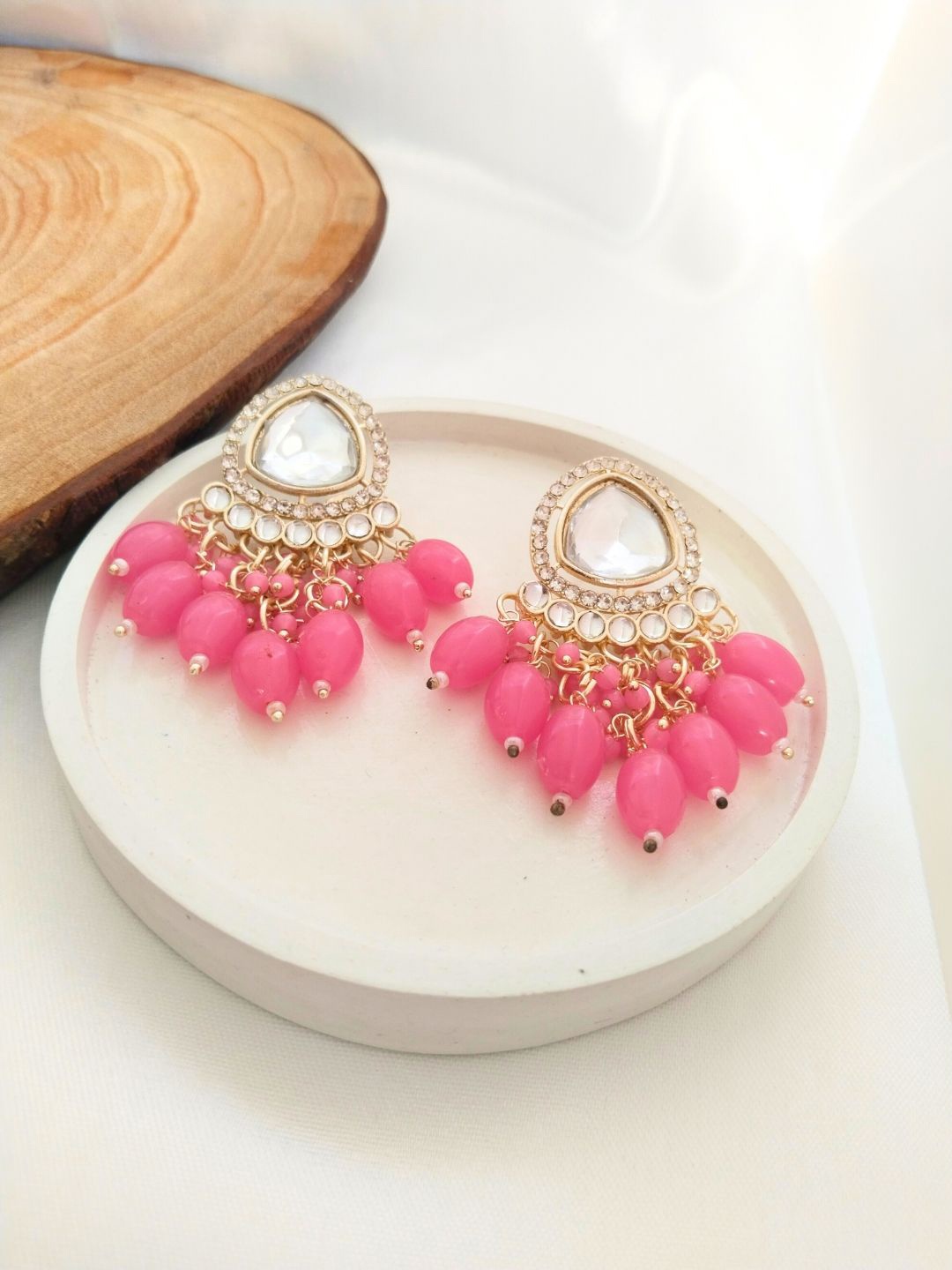 

Anouk Gold-Plated Kundan Studded Teardrop Shaped Drop Earrings, Peach