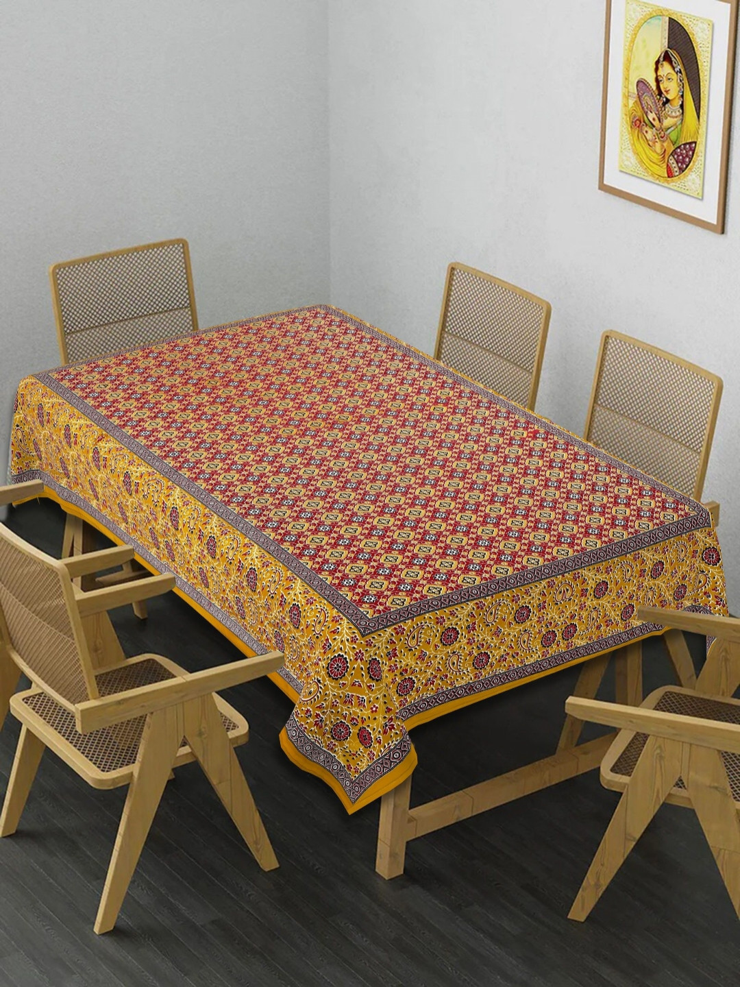 

Texstylers Gold-Toned Floral Anti-Slip Cotton 6-Seater Table Cover