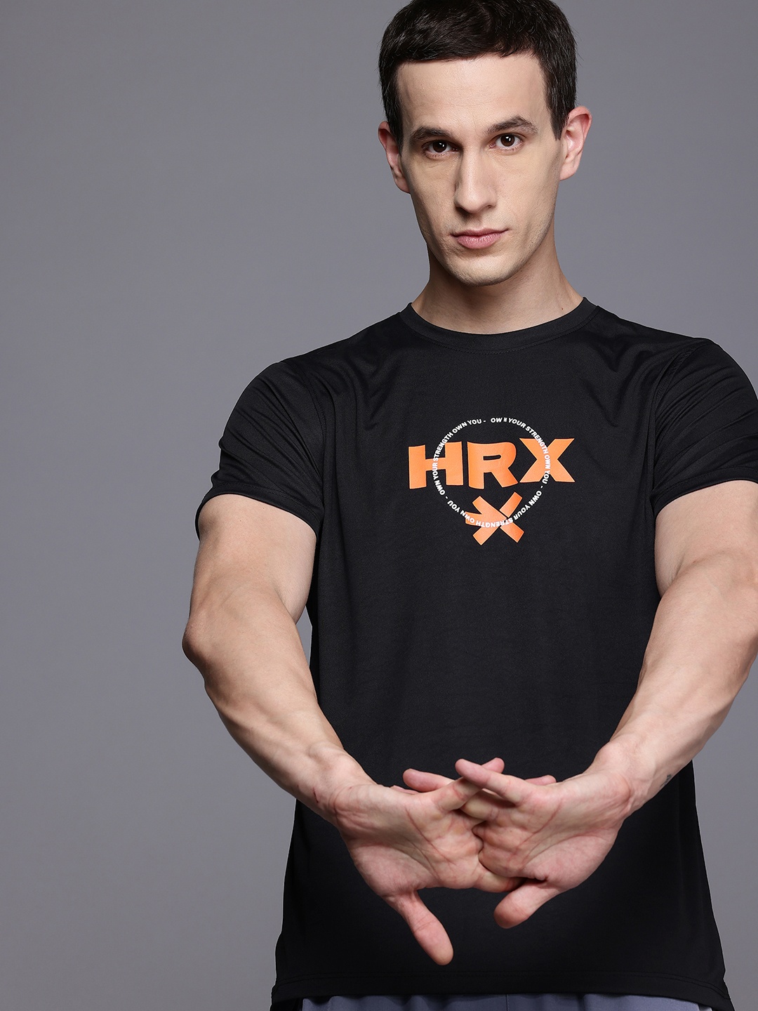

HRX by Hrithik Roshan Brand Logo Printed Training T-shirt, Black