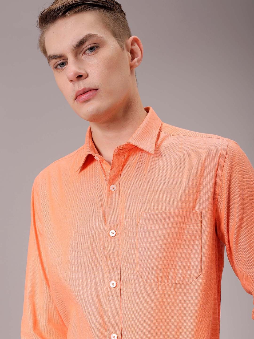 

The Indian Garage Co. X Luxe Men Spread Collar Solid Slim Fit Formal Shirt, Orange