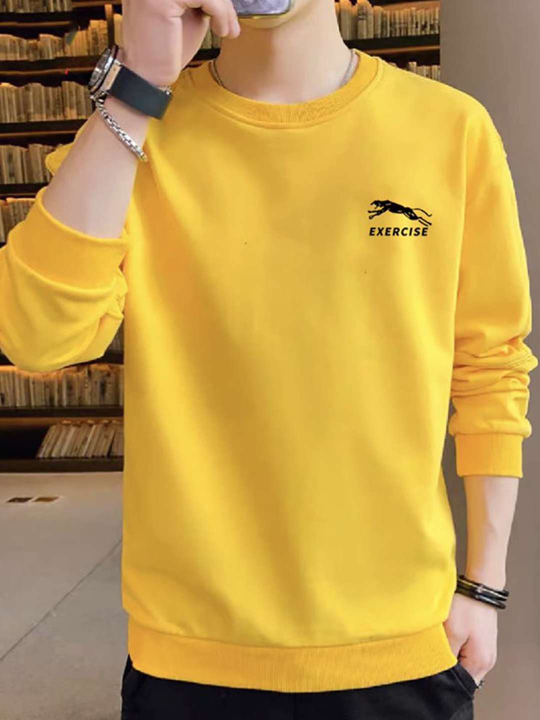 

StyleCast x Revolte Men Typography Printed Round Neck Pullover Sweatshirt, Yellow
