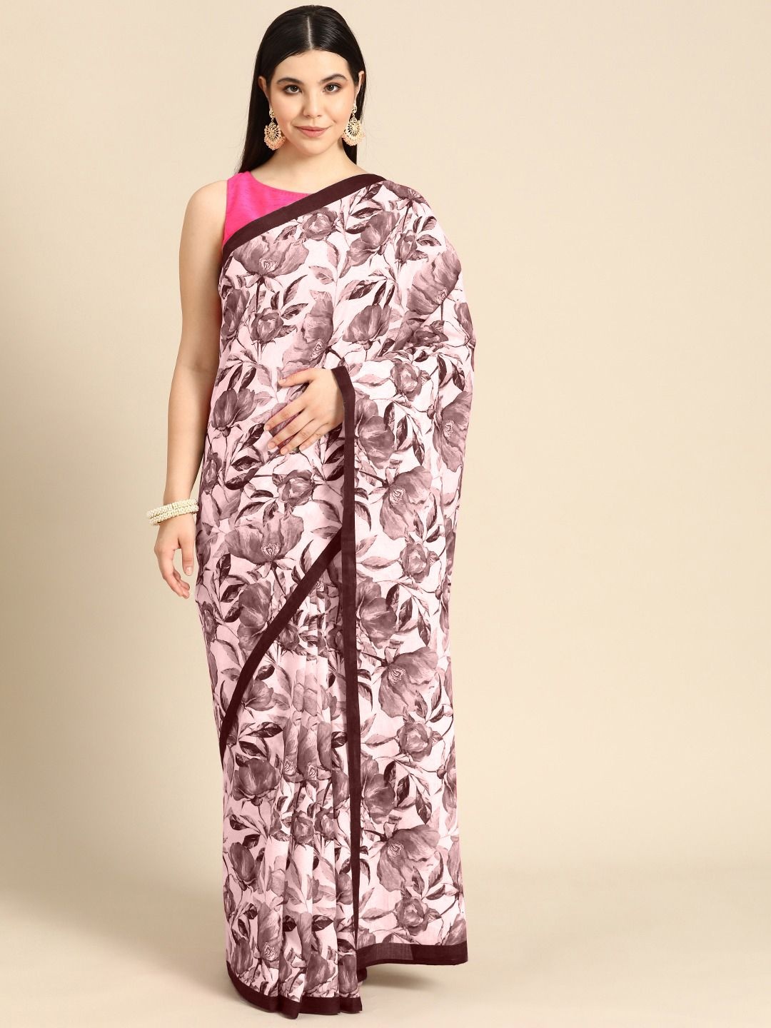 

BUTA BUTI Floral Printed Pure Cotton Saree, Mauve