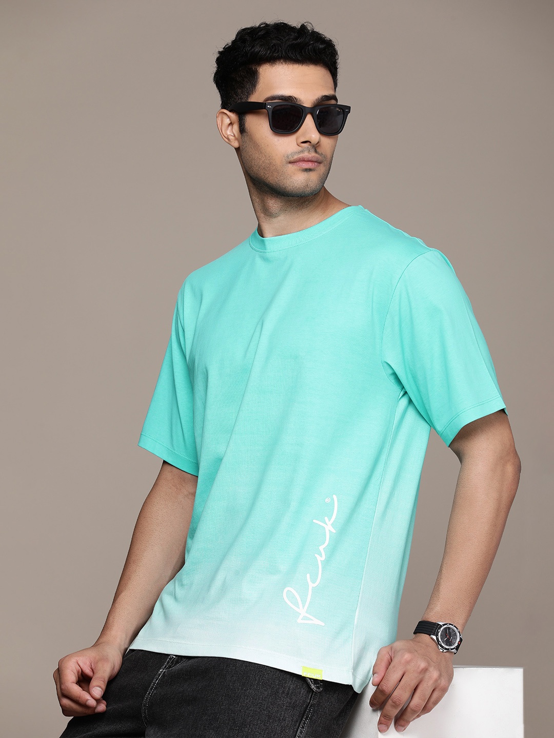 

FCUK Dyed Ombre Effect Pure Cotton T-shirt, Blue