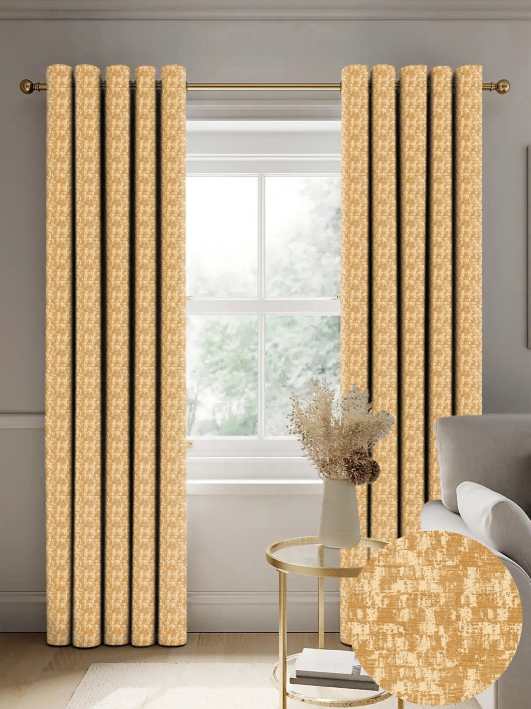 

Nefertiti Home Yellow Set of 2 Floral Black Out Long Door Curtain