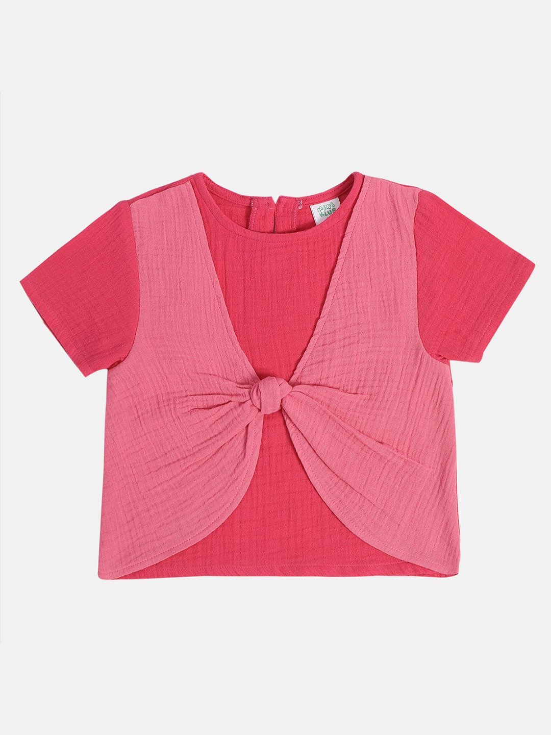 

MINI KLUB Girls Solid Round Neck Cotton Top, Pink