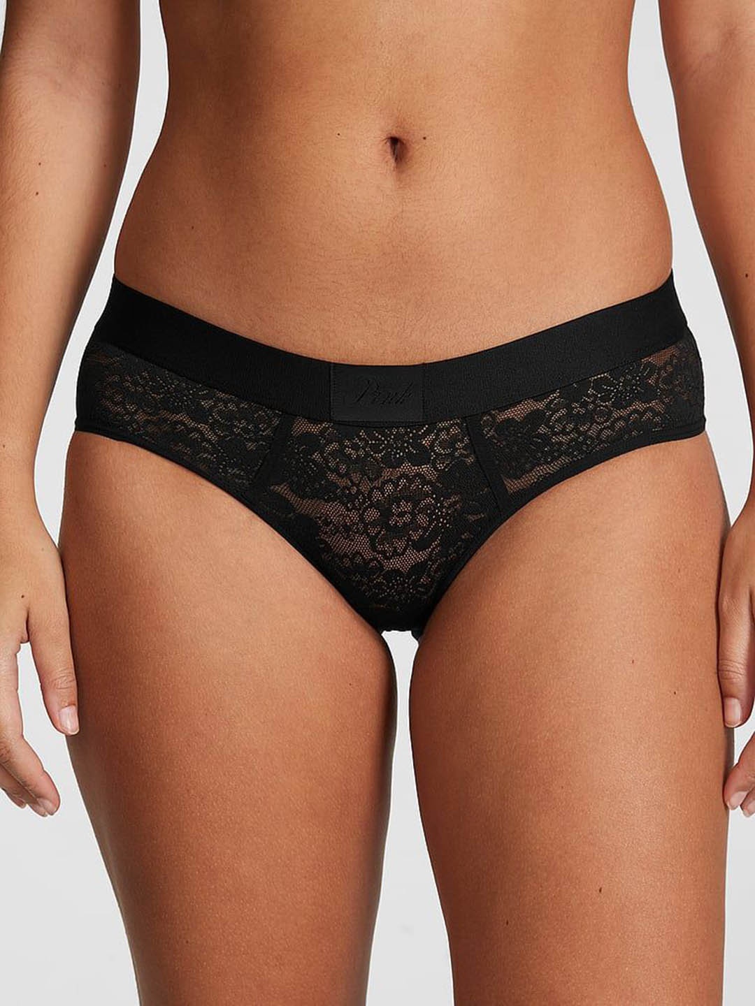 

Victoria's Secret Lace Self-Design Hipster Briefs 112467013XZR, Black