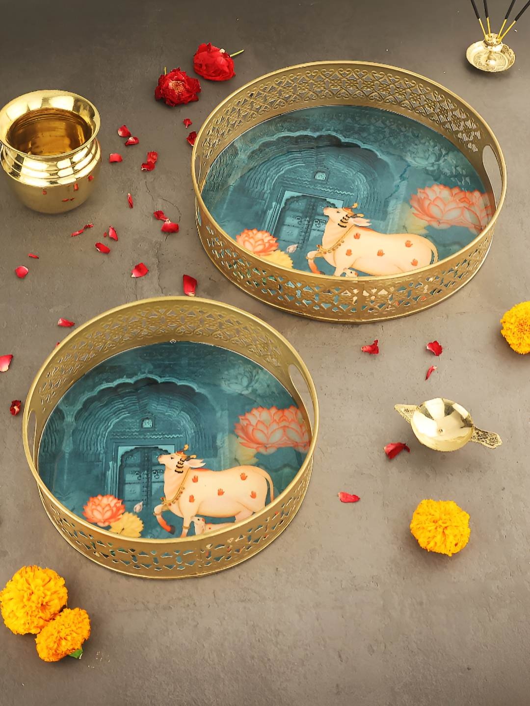 

Homey Affairs Turquoise Blue 2024 Metal 2 Pieces Serving Tray