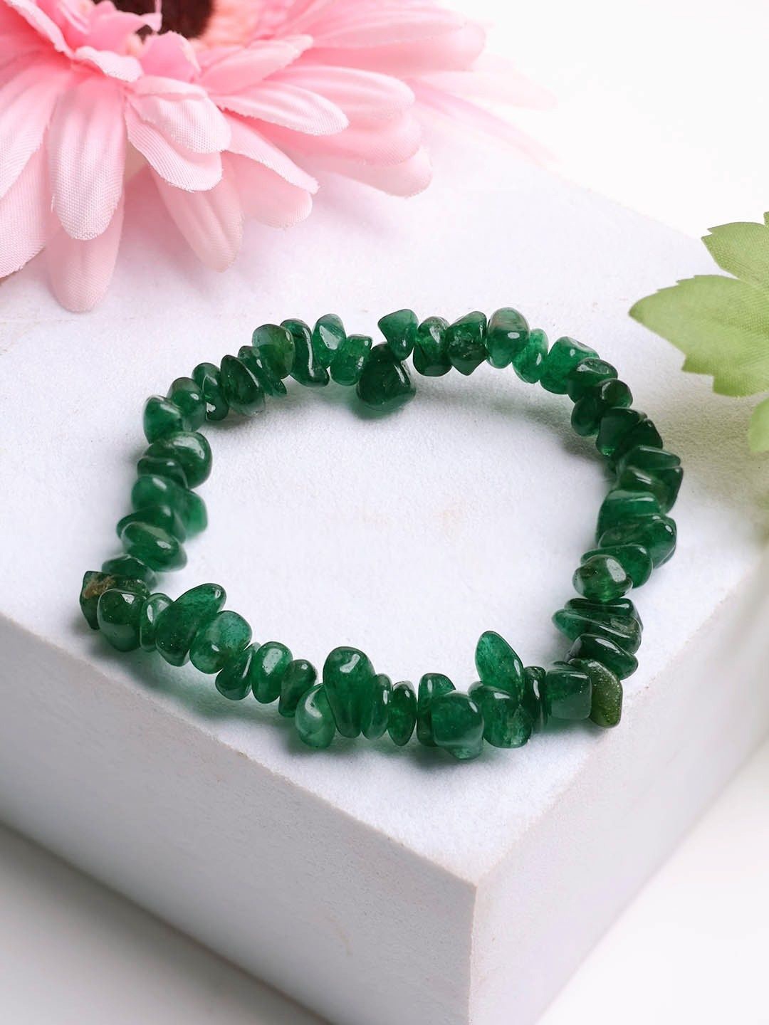 

Shubhanjali Crystals Chips Stone Studded Elasticated Bracelet, Green