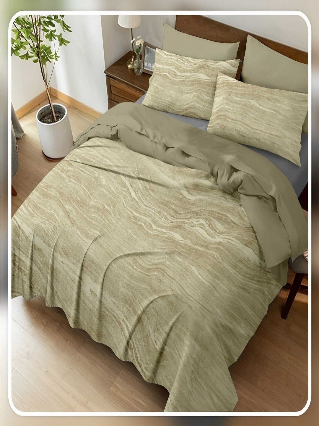 

CHICERY Green & Off White 400 TC King Bedsheet with 2 Pillow Covers