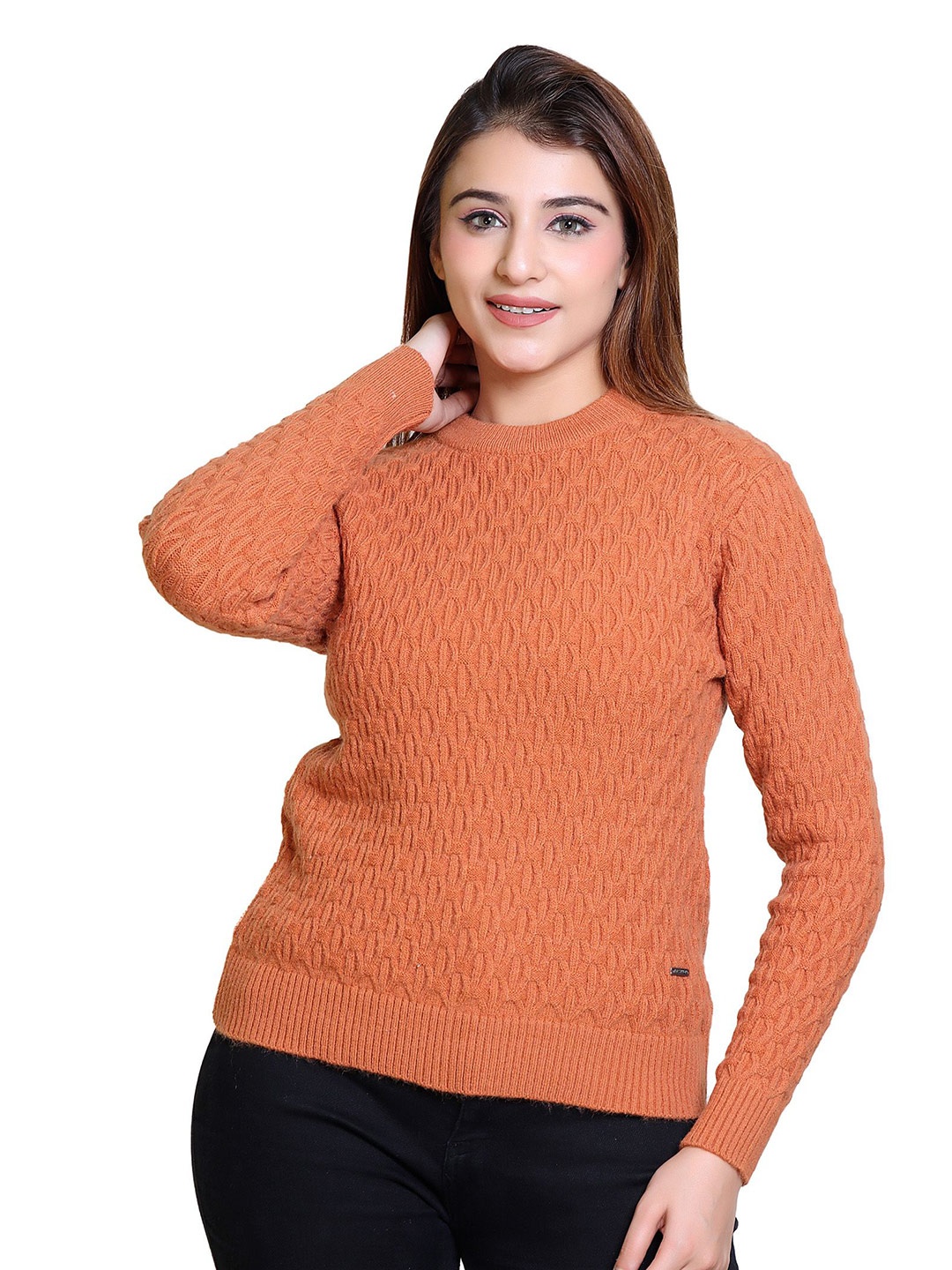 

LEZA Women Cable Knit Pullover, Rust