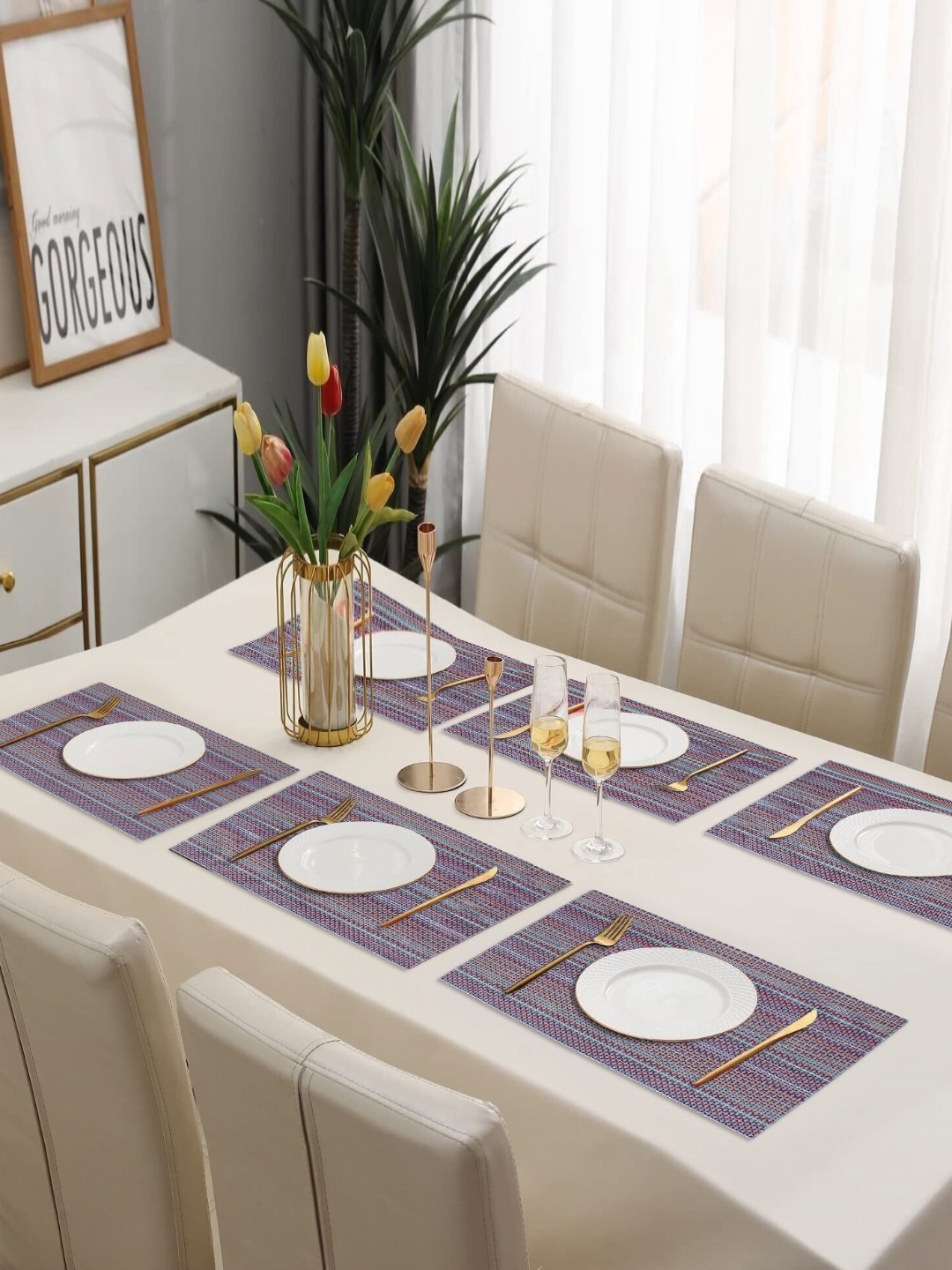 

LooMantha 6Pcs Purple Striped Table Placemats