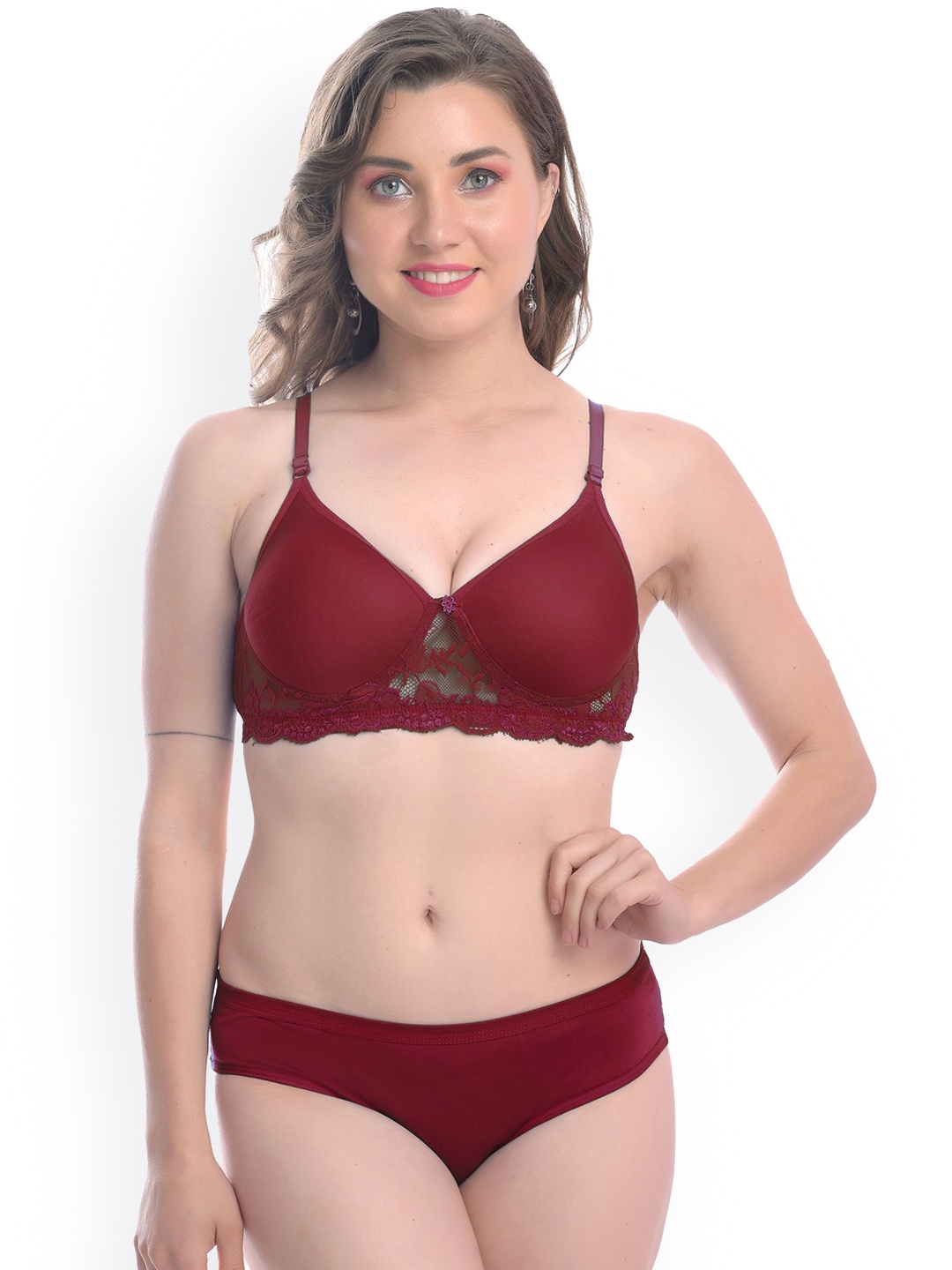 

AROUSY Lightly Padded Lingerie Set, Maroon