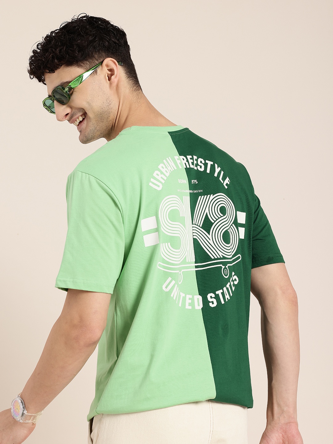 

HERE&NOW Typography Printed Pure Cotton T-shirt, Green