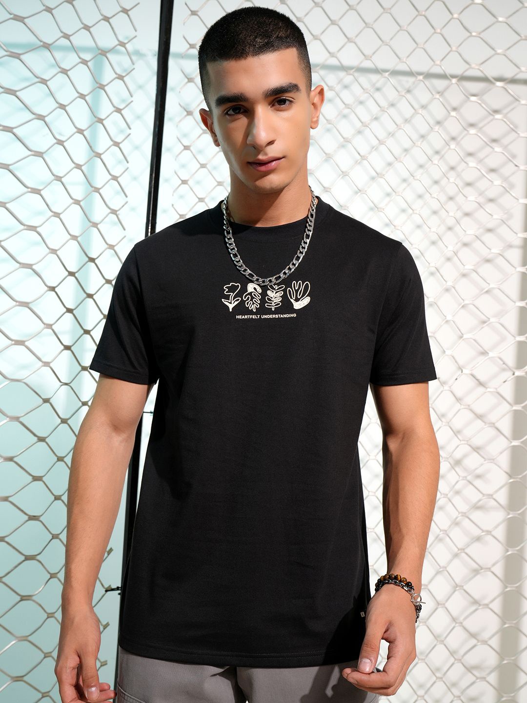 

HIGHLANDER Graphic Printed Round Neck Cotton Regular T-shirt, Black
