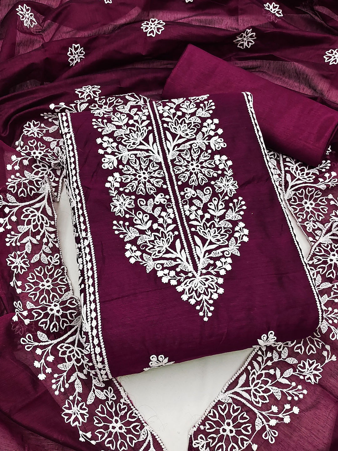 

KALINI Ethnic Motifs Embroidered Unstitched Dress Material, Purple