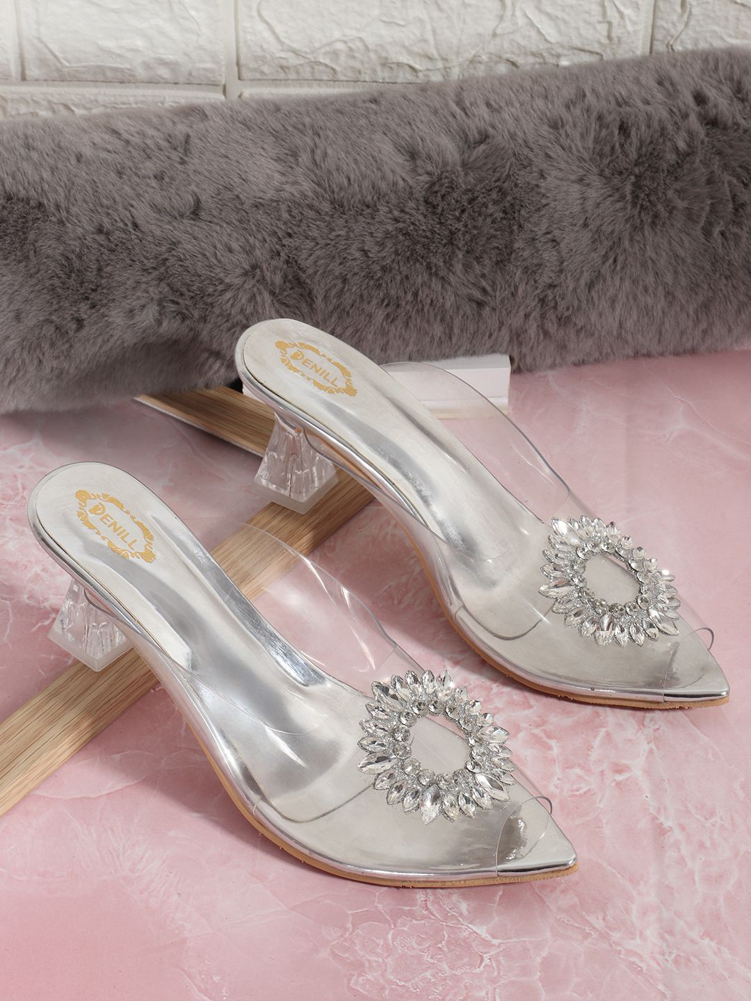 

Denill Synthetic Block Heel Sandals, Silver