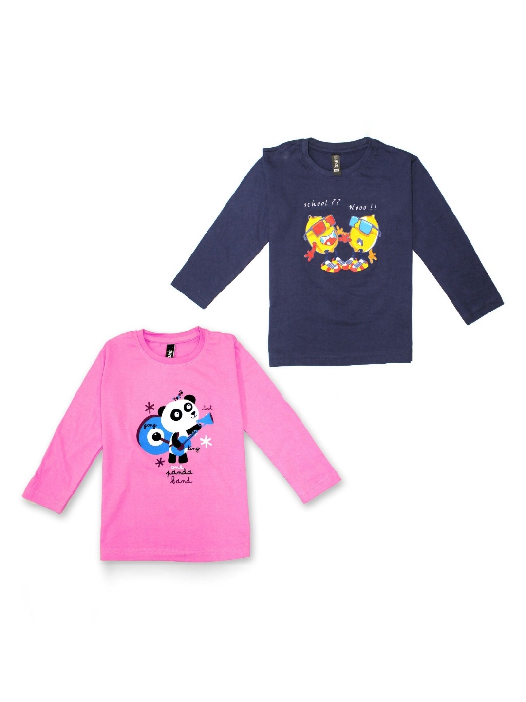 

BAESD Girls Set Of 2 Graphic Printed Pure Cotton T-shirts, Navy blue