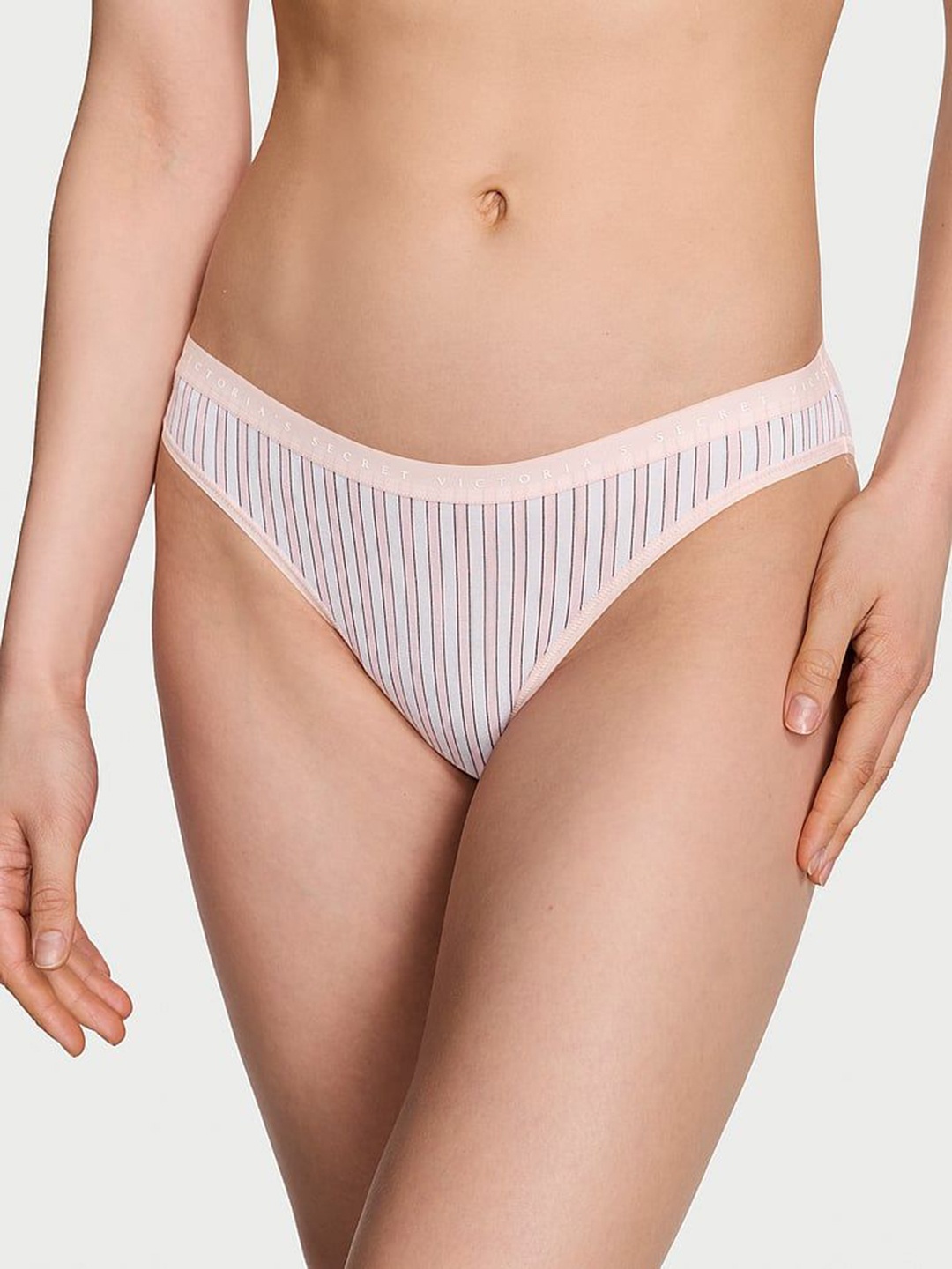 

Victoria's Secret Women Striped Mid Rise Bikini Briefs, Pink