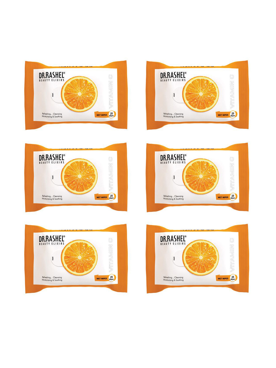 

DR.RASHEL Set Of 6 Vitamin C Wet Wipes - 25 Wipes Each, Orange